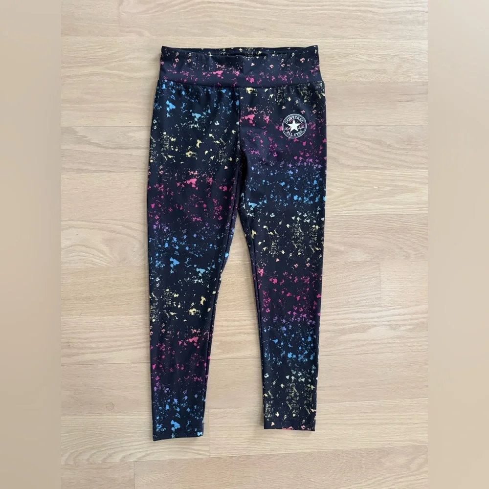 Converse Yoga Pants Leggings Girls Sz S‎ (8-10) Black Multiple Color Stretch NEW